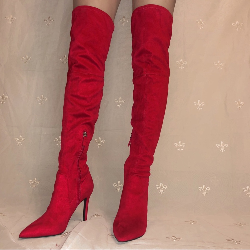 B.P. Red Suede Thigh High, Over the Knee Boots